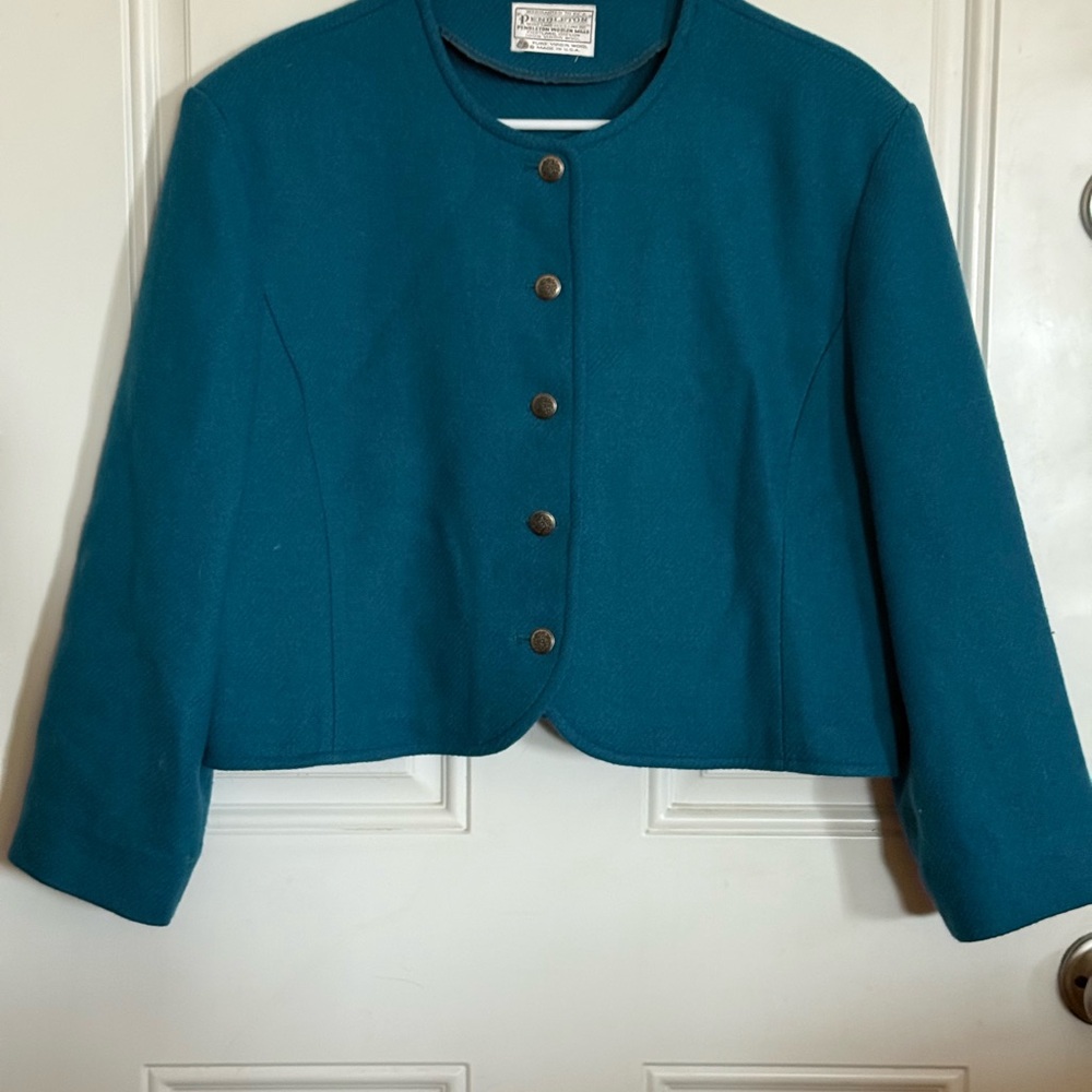 Pendleton Teal Collarless Wool Jacket - image 2